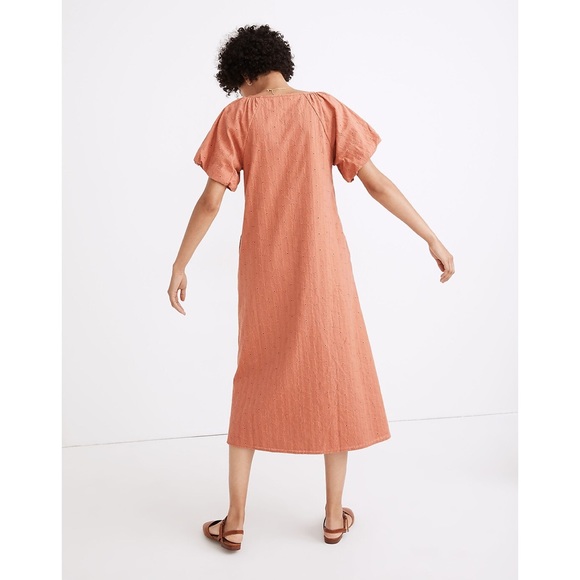 MADEWELL Embroidered Eyelet Bubble-Sleeve Button-Front Midi Dress - Picture 2 of 12